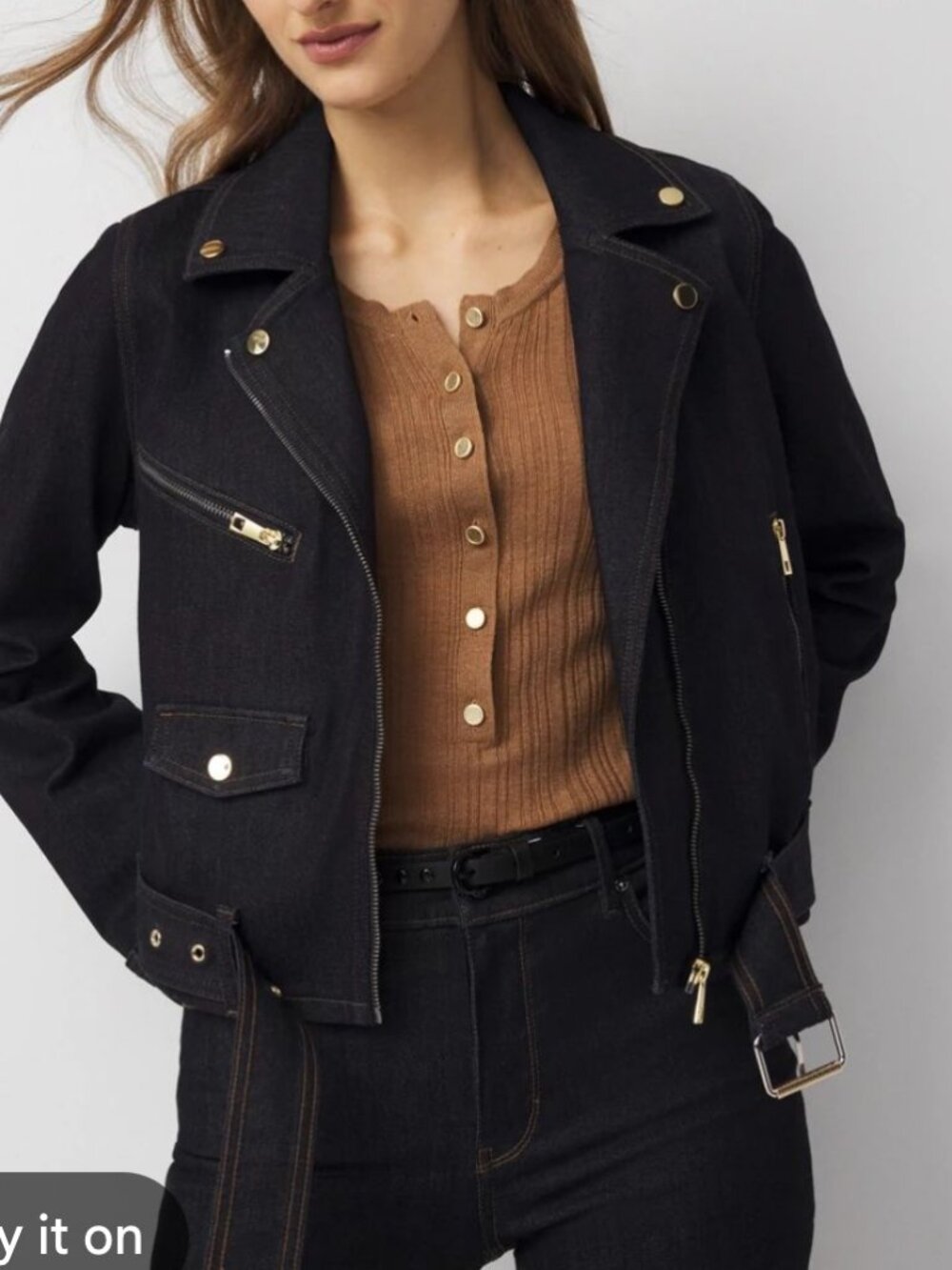 nwt white house black market denim moto jacket midnight rinse xs no belt